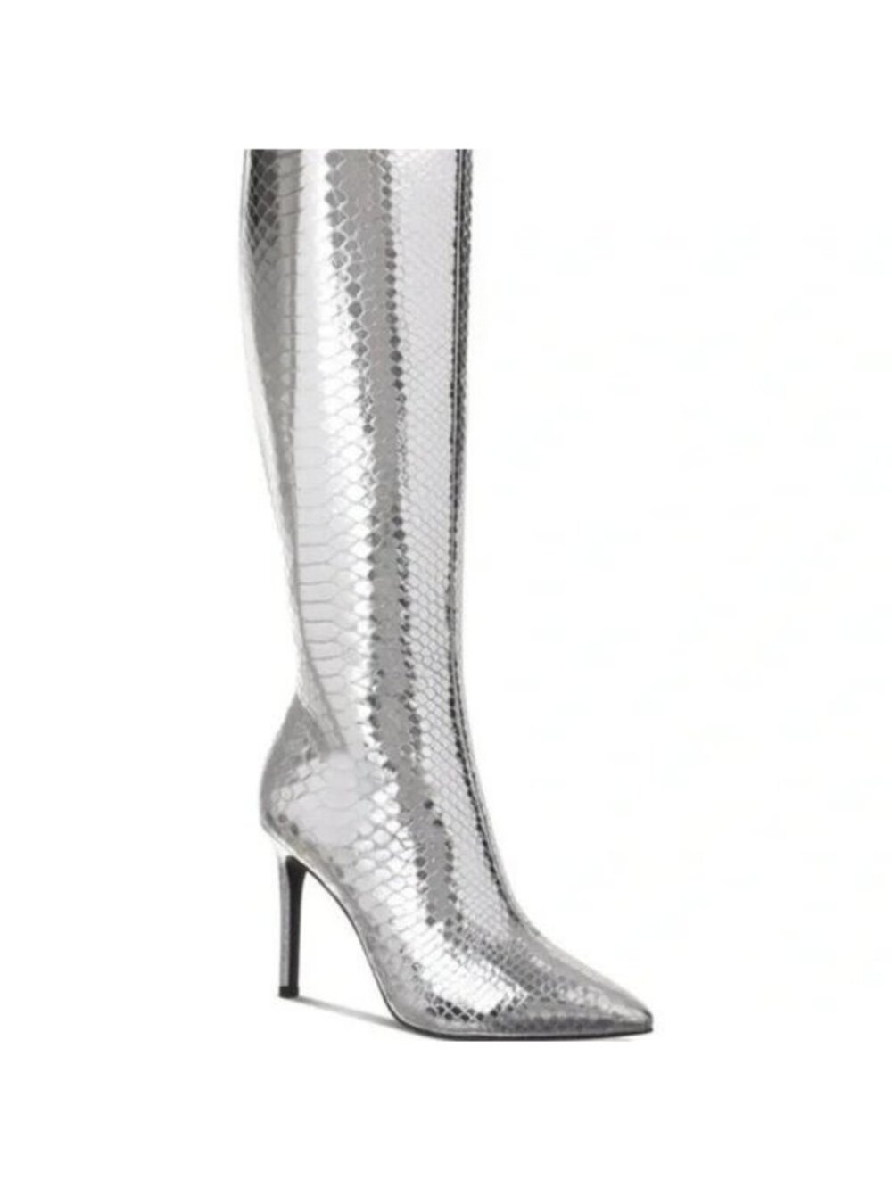 I.N.C. Rajel Snake Print Knee High Boots Silver 7 wide calf Stiletto Heel $99